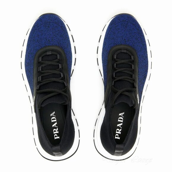 SOLD! NEW PRADA Men's Knit 2 Blue Black Textile Low Top Logo Sneakers UK 10.5 - Picture 9 of 10